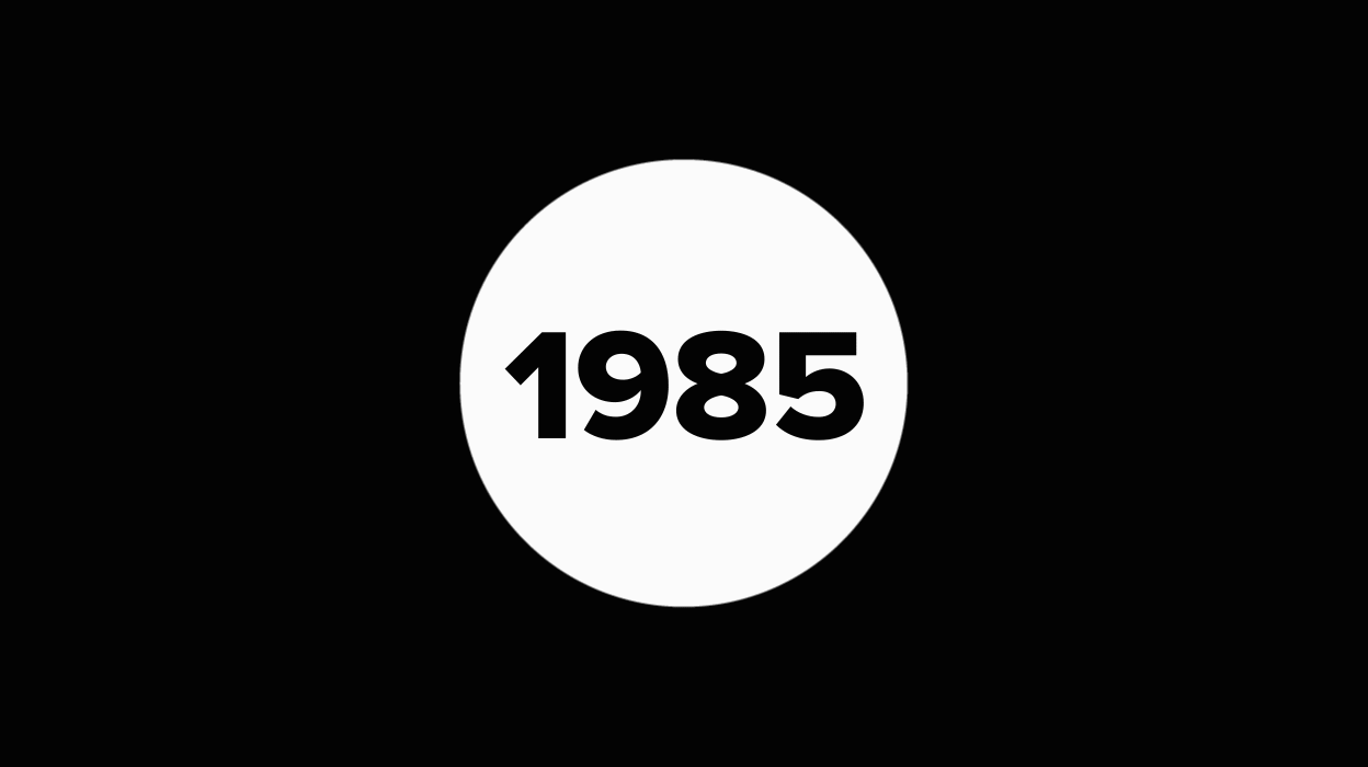 Black and white animated circle that splits to reveal 35 years
